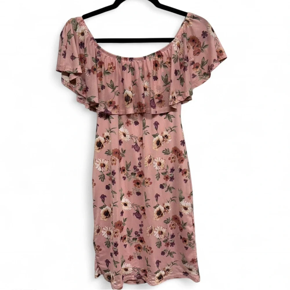 U for Justify Boho Floral Ruffle Off-the-Shoulder Mini Dress, Size Large - Picture 5 of 7